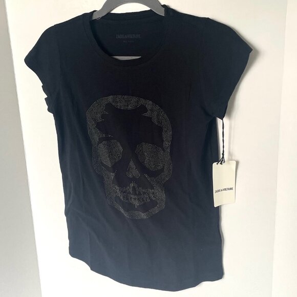 Zadig & Voltaire Strass Stud Skull T-Shirt Womens Small Black Short Sleeve Stret - Picture 3 of 7
